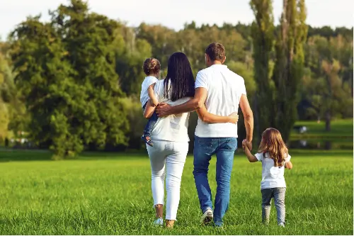 Family walking together in nature