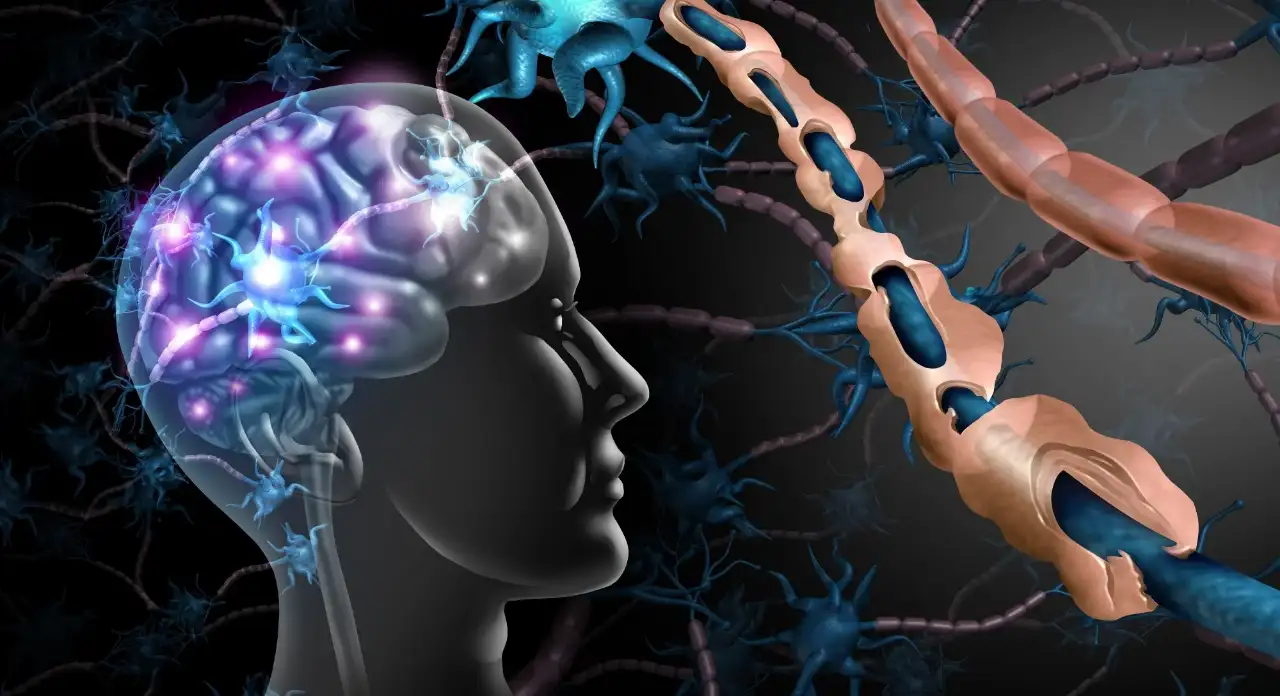 Illustration of how polysubstance use changes the brain, showing neurons and neural pathways affected by multiple drugs and addiction.